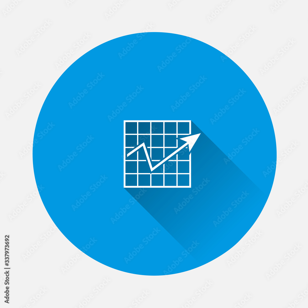 Poster vector business graph icon on blue background. flat image with long shadow.