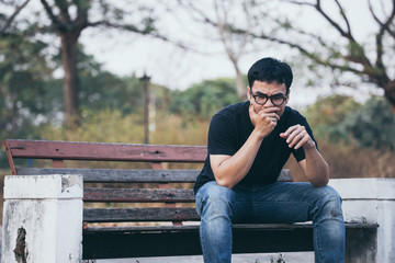 sad serious man.depressed emotion panic attacks alone young people fear stressful.crying begging...