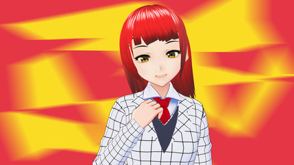 Anime Girl Cartoon Character Japanese Girl with a smile and Background it's Anime Manga Girl from Japan