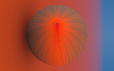rendu 3D d'une sphère posécontre un plan se confondant avec le lointain et faisant partie d'une série de variantes