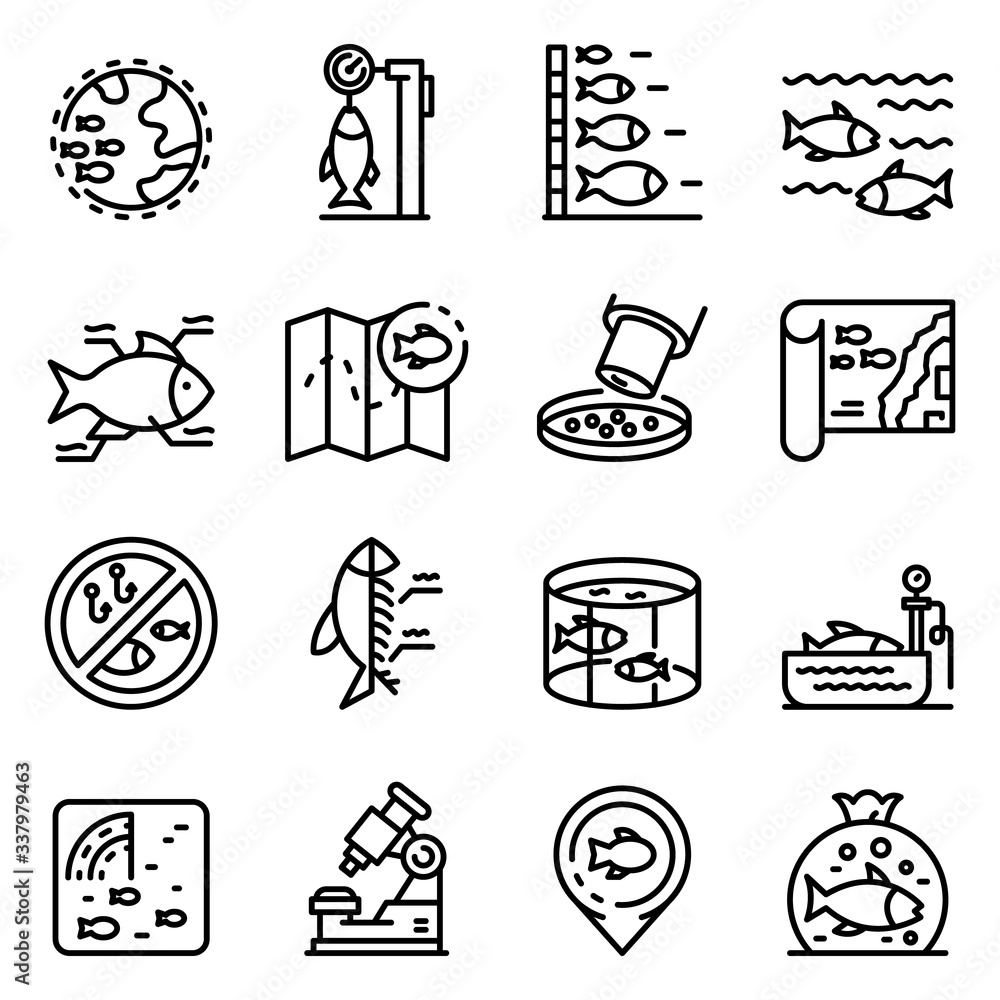 Aufkleber ichthyology icons set. outline set of ichthyology vector icons for web design isolated on white back