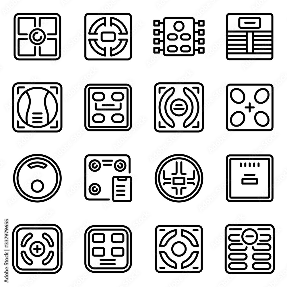 Poster smart scales icons set. outline set of smart scales vector icons for web design isolated on white ba