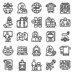 Tourism manager icons set. Outline set of tourism manager vector icons for web design isolated on white background