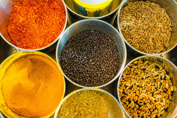 A mix of all different and colorful spices at the same place 