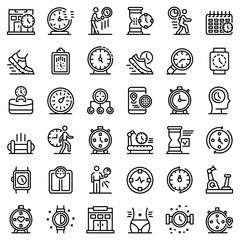 Gym time icons set. Outline set of gym time vector icons for web design isolated on white background
