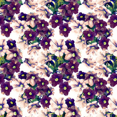 Petunia flowers bouquet, seamless pattern.