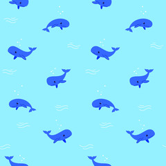 Simple seamless trendy animal pattern with cachalot. Cartoon vector illustration.