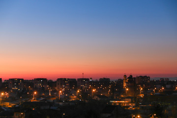 Blue hour over city - City of Ploiesti , Romania in the dusk