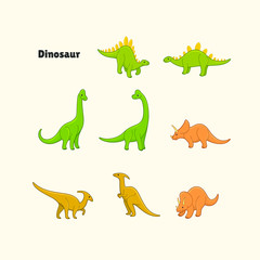 Cartoon animal characters. Set of dinosaurs - ceratops, parasaurolophus, brachiosaurus,  stegosaurus.