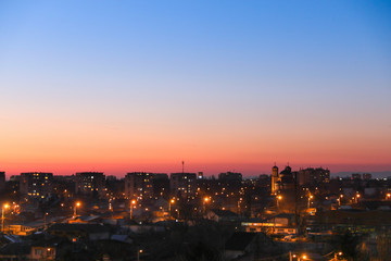 Blue hour over city - City of Ploiesti , Romania in the dusk