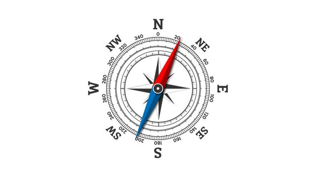 Video animation of a round compass on a transparent background. Motion design compass icons.