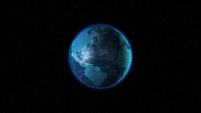 The earth with diagrams rotates in space