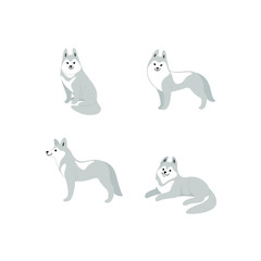 Cartoon husky dogs sketch line icon. Сute dog icons set. Childish print for nursery, kids apparel, poster, postcard, pattern.