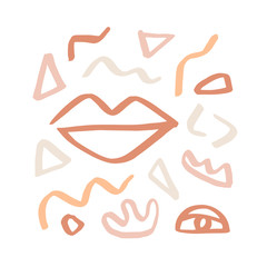 Modern abstractions cover template with lips and geometric shapes