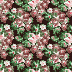 Petunia flowers bouquet, seamless pattern.