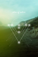 Sacred geometry inspired vector illustration with interlocking circles and triangles.