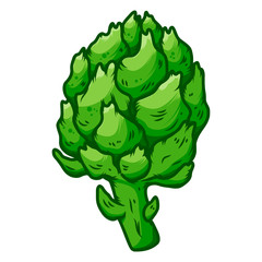 Illustration of artichoke in engraving style. Design element for logo, label, emblem, sign, badge. Vector illustration