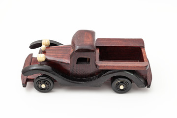 wooden toy car isolated on white background