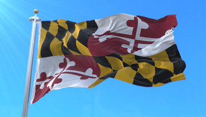 Flag of american state of Maryland, region of the United States, waving at wind