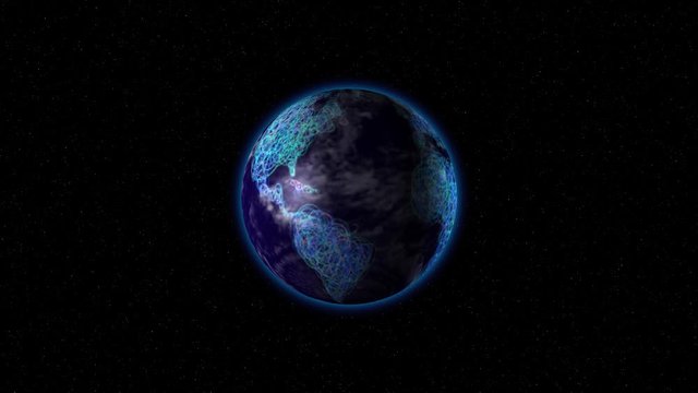 The earth in digital circles rotates in space