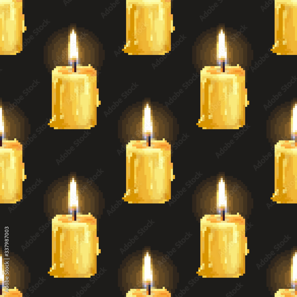 Aufkleber pixel candle for games and applications. seamless pattern. pixel art 8 bit vector.