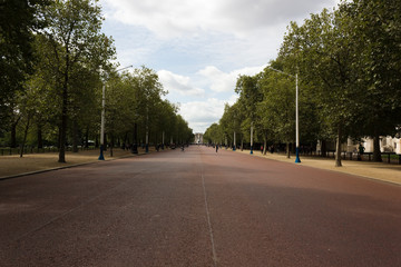 Iconic urban view looking south-westwards along the triumphal tree-lined approach of the Mall in...
