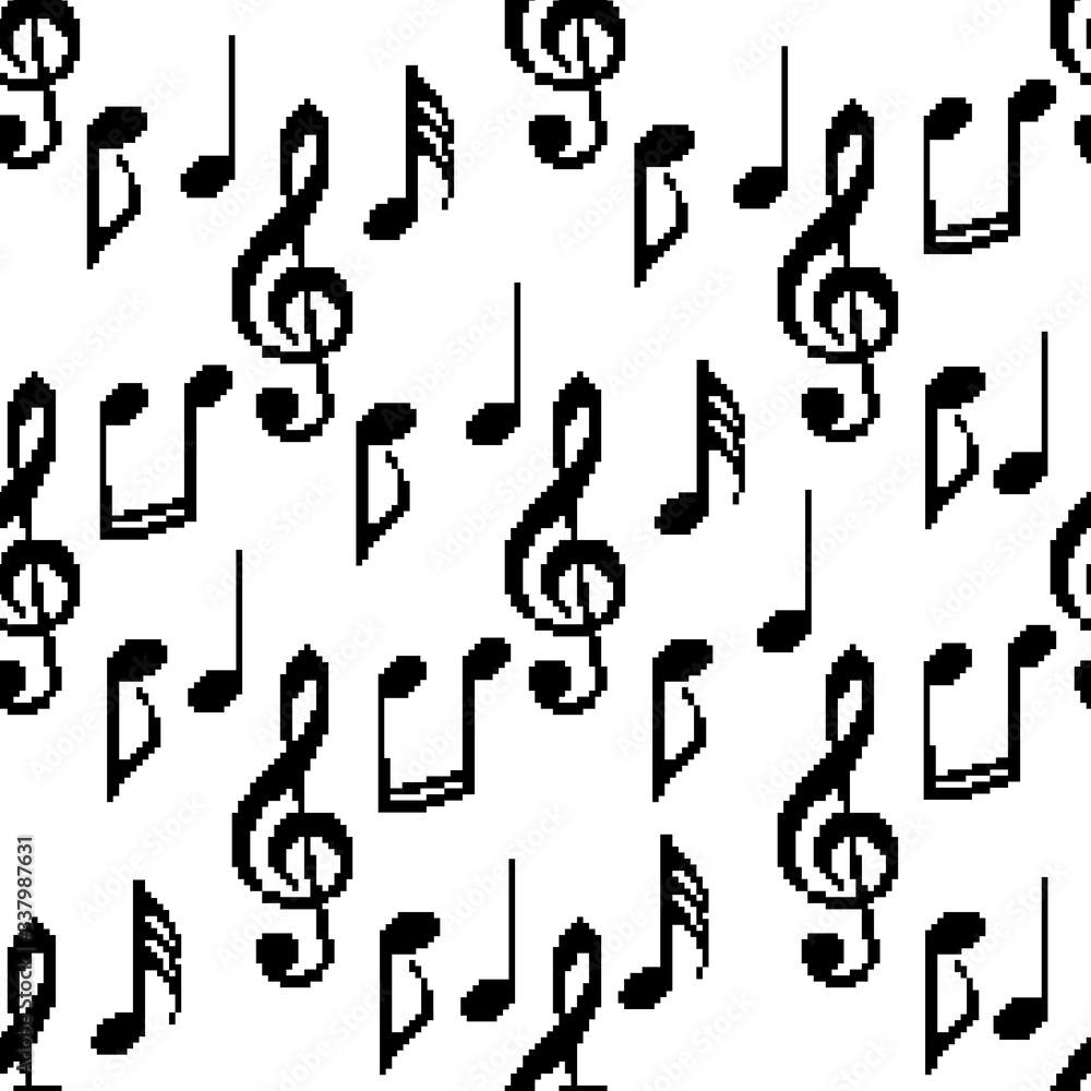 Aufkleber pixel seamless pattern of pixel music notes. pixel art 8 bit vector.