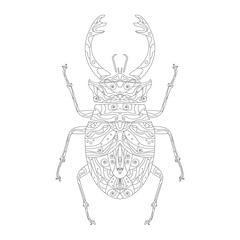 Entomology character beetle. Vector illustration of beetle deer on white background. Zentangle stylized cartoon isolated on white background. Lucanus cervus. Coloring page for adult anti-stress.