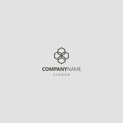 black and white simple vector line art geometric outline iconic logo of four interconnected hexagons