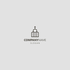 black and white simple vector line art geometric outline iconic logo of abstract church or temple