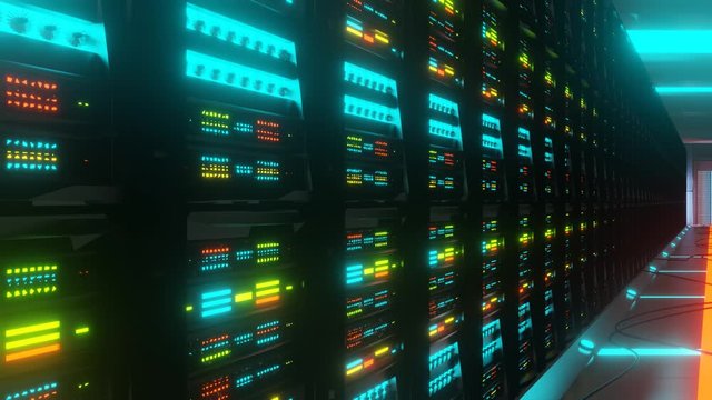 Racks with servers in data center
