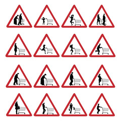 Collection of vector illustration on warning sign shopping only with medical mask on white background. Symbol of prevention and disease. Danger of coronavirus.
