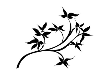 Vector silhouette of branch with leaves on white background. Symbol of nature.