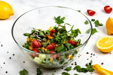 Juicy vegetarian salad at home for a quick bite.