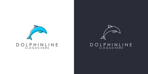 Whale line logo design  templates