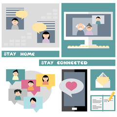 Stay home stay connected corona virus 2019-covid inspirational poster design