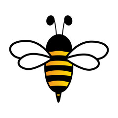 Lovely simple design of a yellow and black bee on a white background