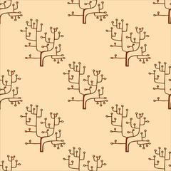 Seamless pattern of folk flowers and trees. Doodle hand-draw illustrations in vector. Design for background, packaging, weddings, fabrics, textiles, wallpaper, website, postcards.
