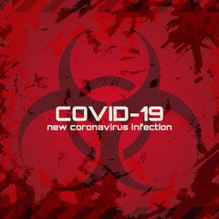 COVID-19 Biohazard symbol, infection sign with dirty texture. Isolated object. Viral infection. danger of infection. Grunge style. Danger sign. Vector illustration
