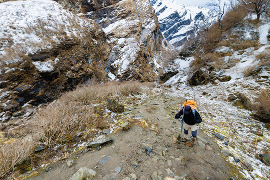 High angle view at man who climbing up to the mountain