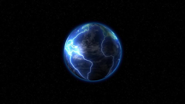 The earth with neon borders rotates