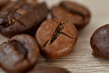 coffee beans on a wooden background