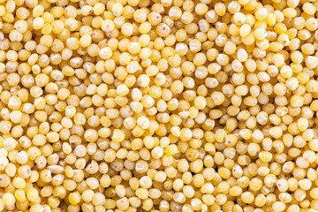 millet round yellow seeds on a black background