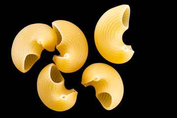 pepe rigate pasta isolated on black or white background