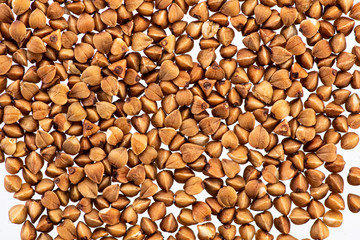 buckwheat brown seeds on a white background