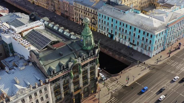 st. petersburg city center aerial view, empty streets during quarantine, covid pandemic