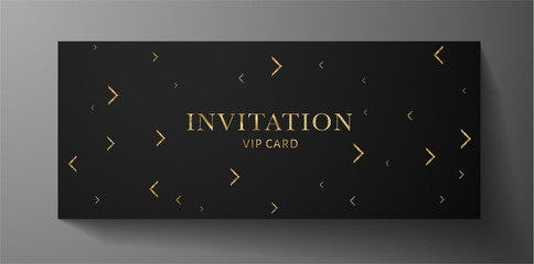 Luxury VIP invite event card template with gold lines on black background. Deluxe golden pattern useful for premium formal design: lux Gift certificate, exclusive Voucher, rich Invitation card