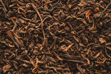 Dried tea leaves close-up