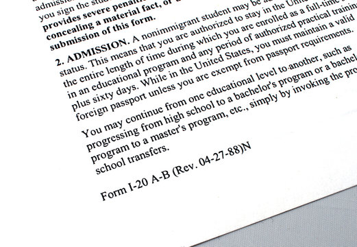 USA form I-20 for immigration students with visa
