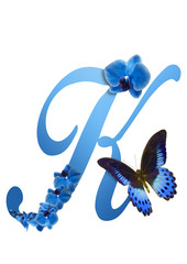 blue letter with orchid and butterfly
